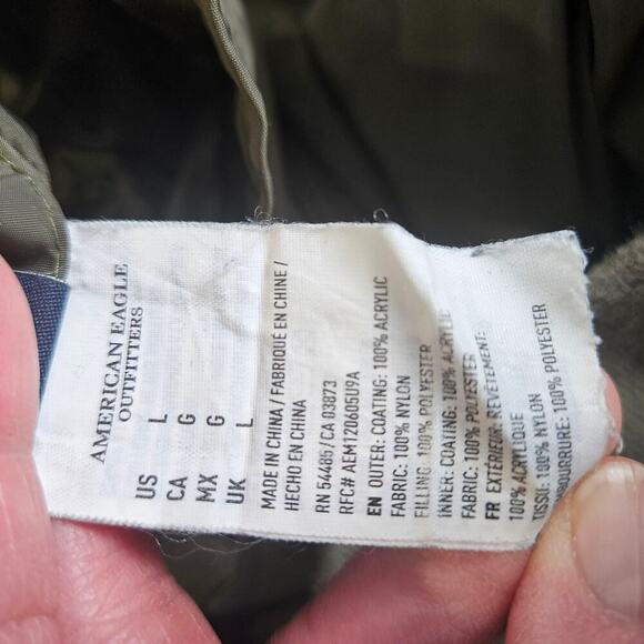 American Eagle Olive Green Men's Reversible Quilted Bomber Jacket Large - Picture 8 of 8